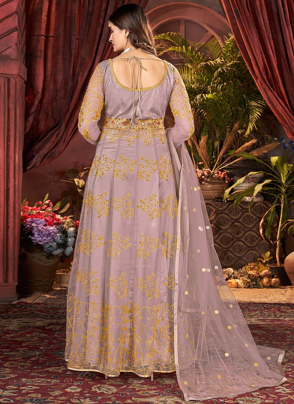 Anarkali Suit Net Lavender Embroidered Salwar Kameez