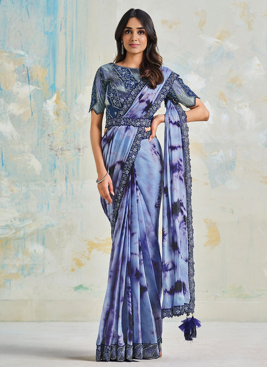 Trendy Saree Satin Silk Lavender Embroidered Saree