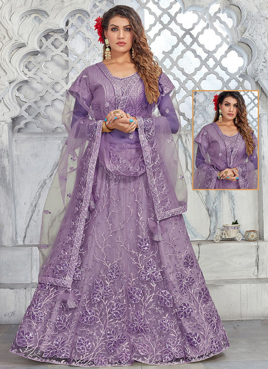 Lehenga Choli Net Lavender Embroidered Lehenga Choli