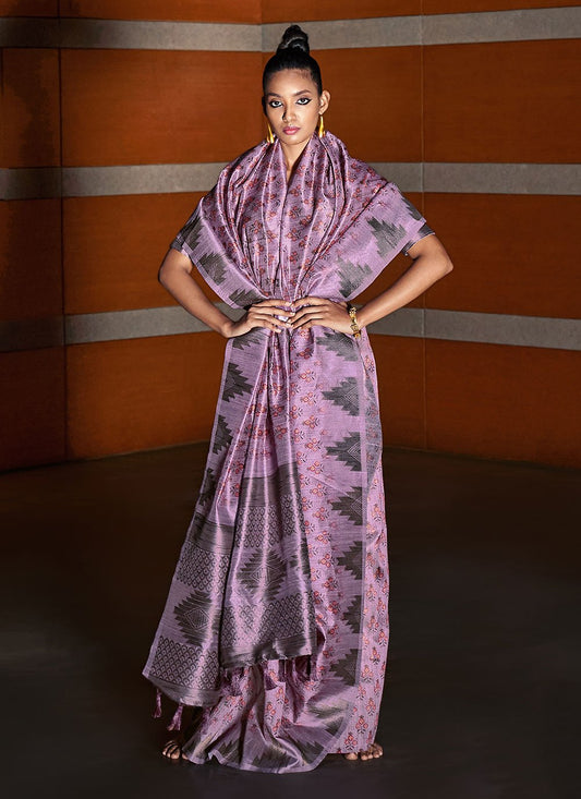 Classic Silk Lavender Digital Print Saree