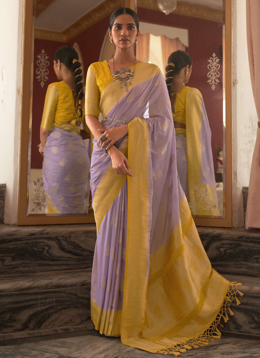 Classic Silk Lavender Weaving Saree