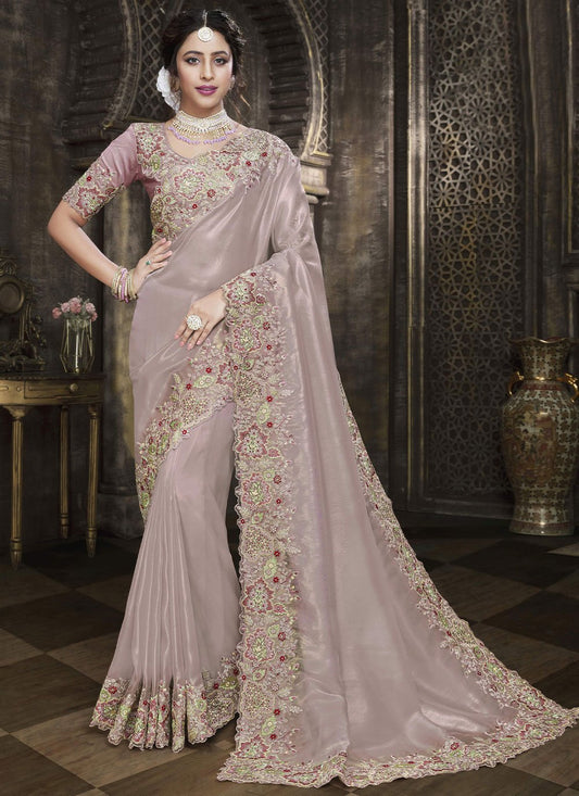 Contemporary Tissue Lavender Embroidered Saree