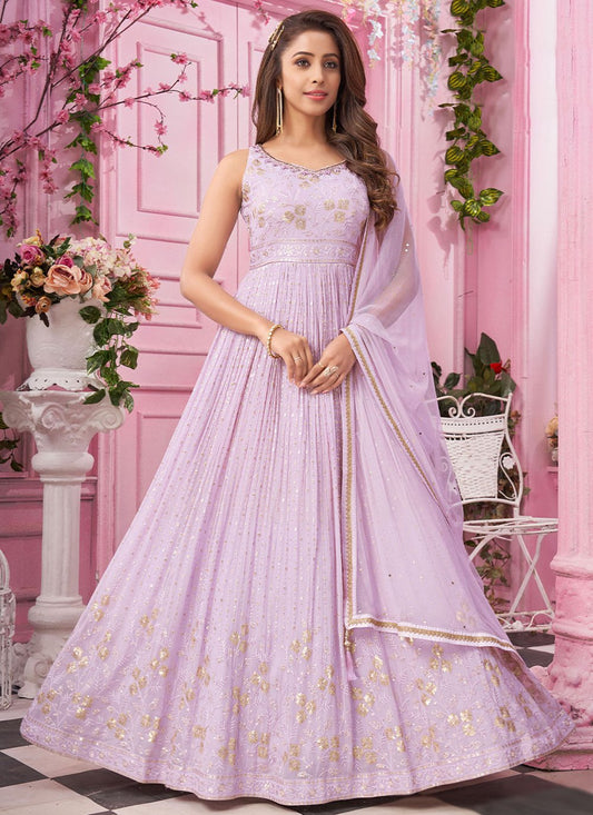 Trendy Suit Georgette Lavender Embroidered Salwar Kameez