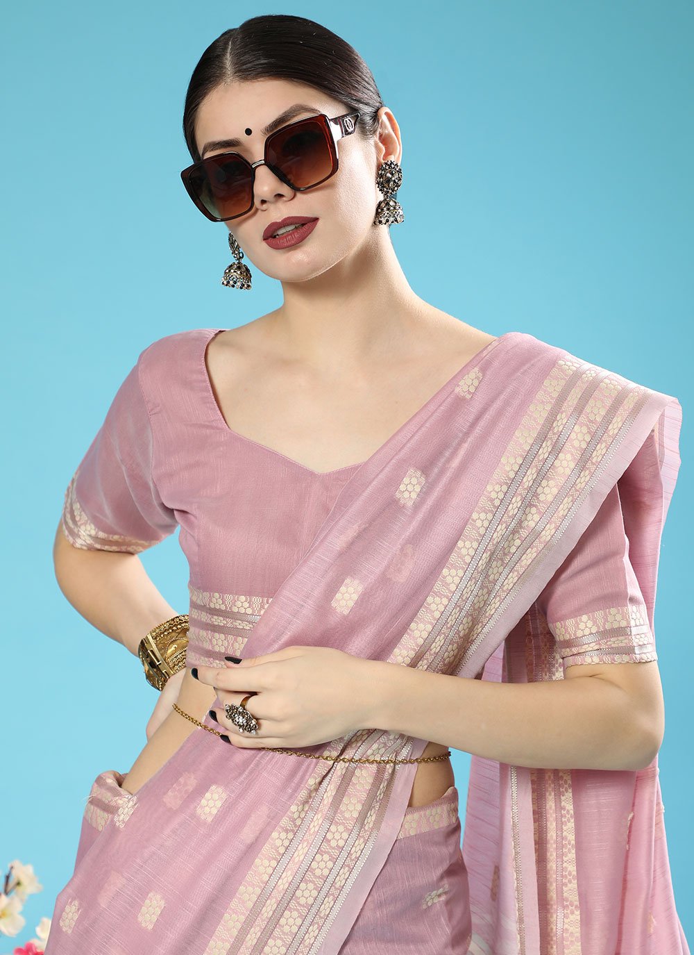 Classic Cotton Lucknowi Lavender Chikankari Work Saree