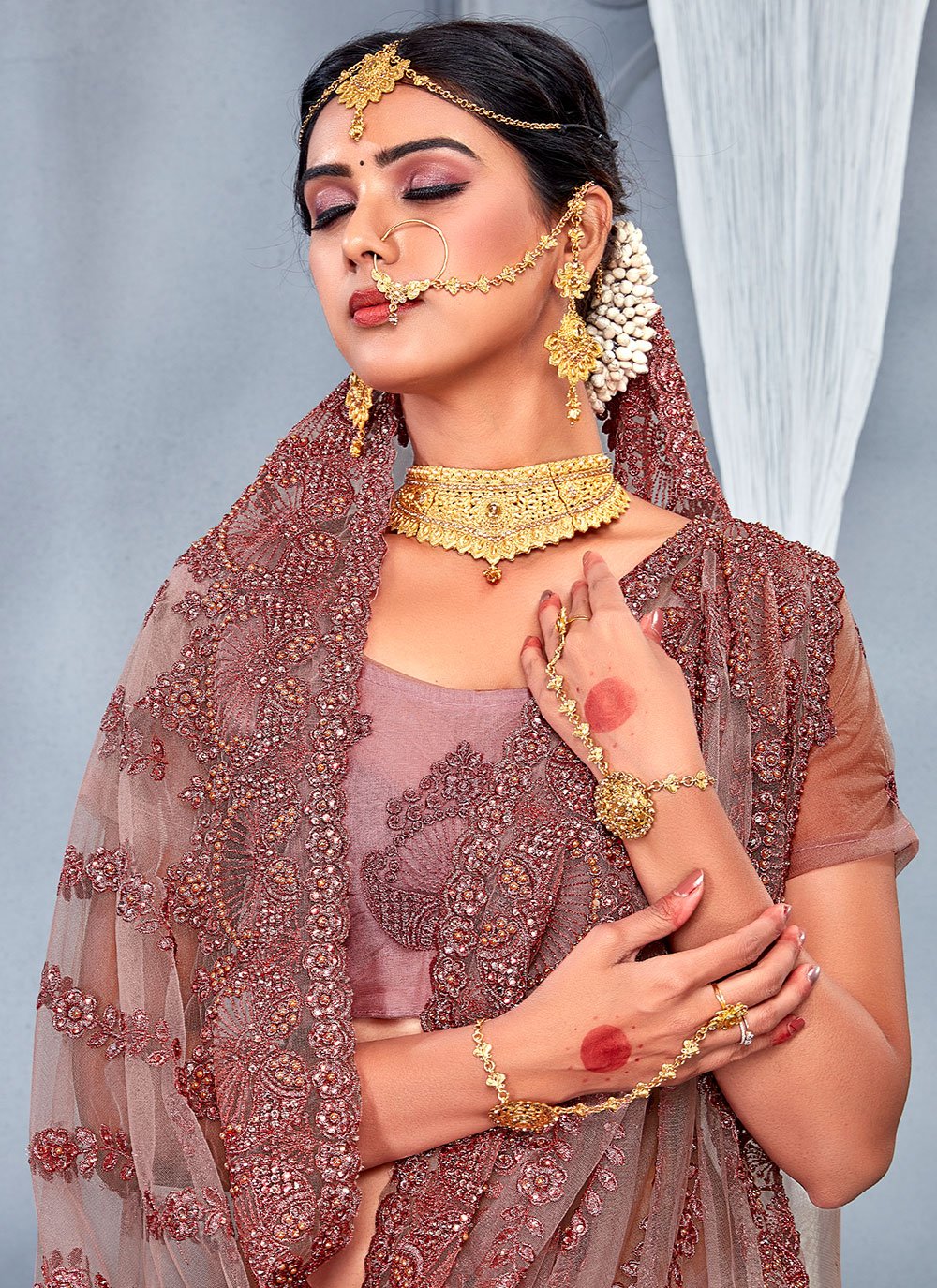 Contemporary Net Lavender Embroidered Saree