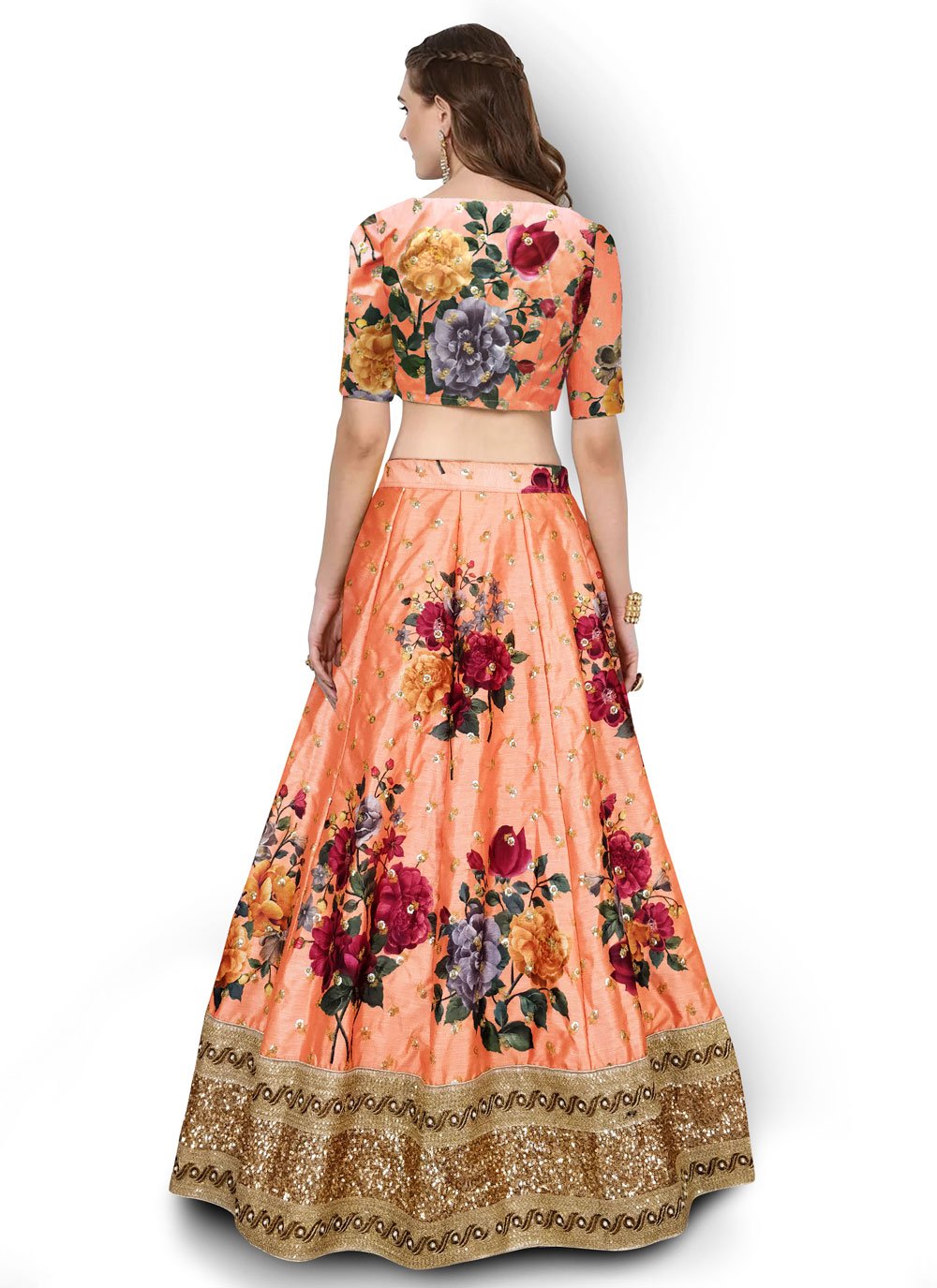 Lehenga Choli Art Silk Peach Digital Print Lehenga Choli