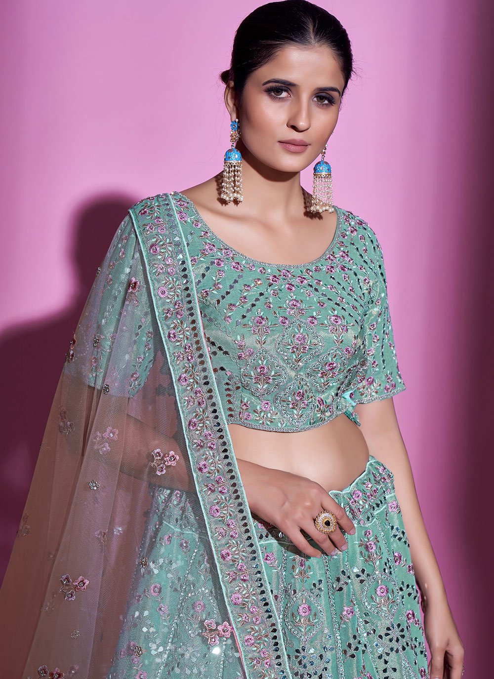 Lehenga Choli Silk Aqua Blue Dori Work Lehenga Choli