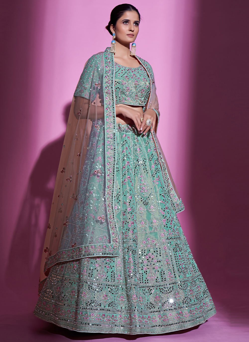 Lehenga Choli Silk Aqua Blue Dori Work Lehenga Choli