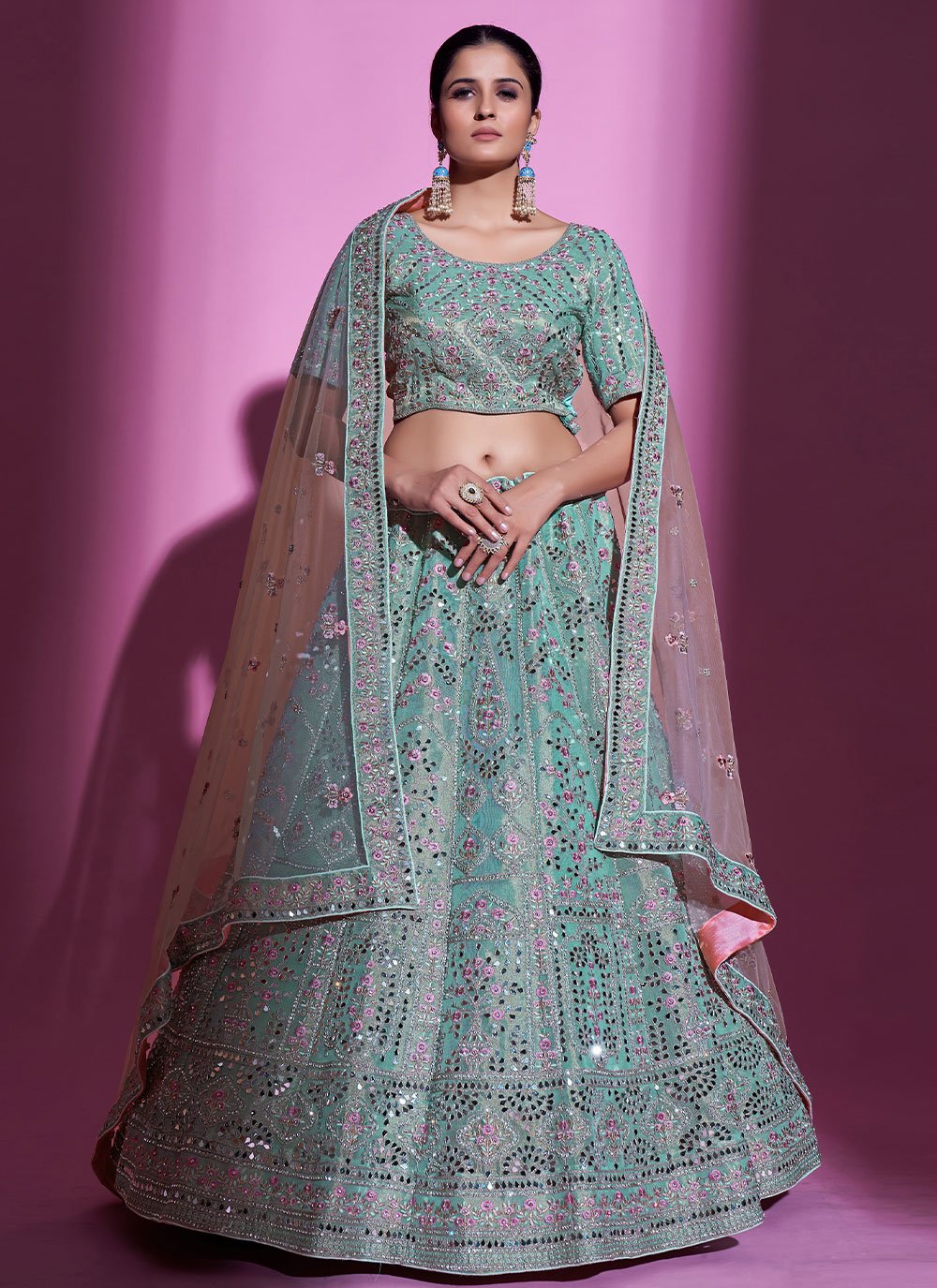 Lehenga Choli Silk Aqua Blue Dori Work Lehenga Choli