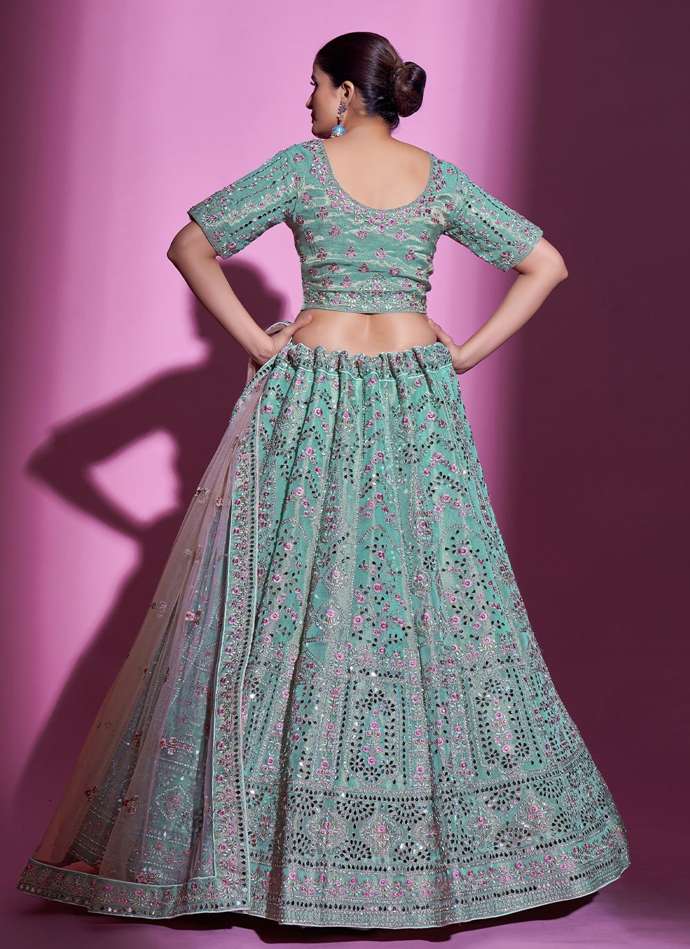 Lehenga Choli Silk Aqua Blue Dori Work Lehenga Choli