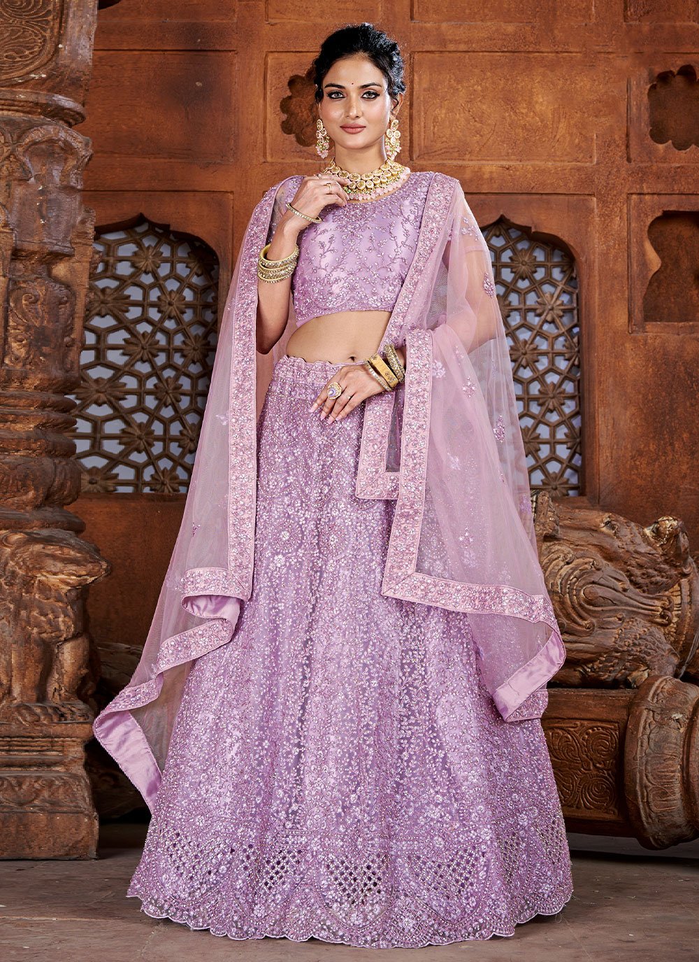 Lehenga Choli Art Silk Net Purple Embroidered Lehenga Choli