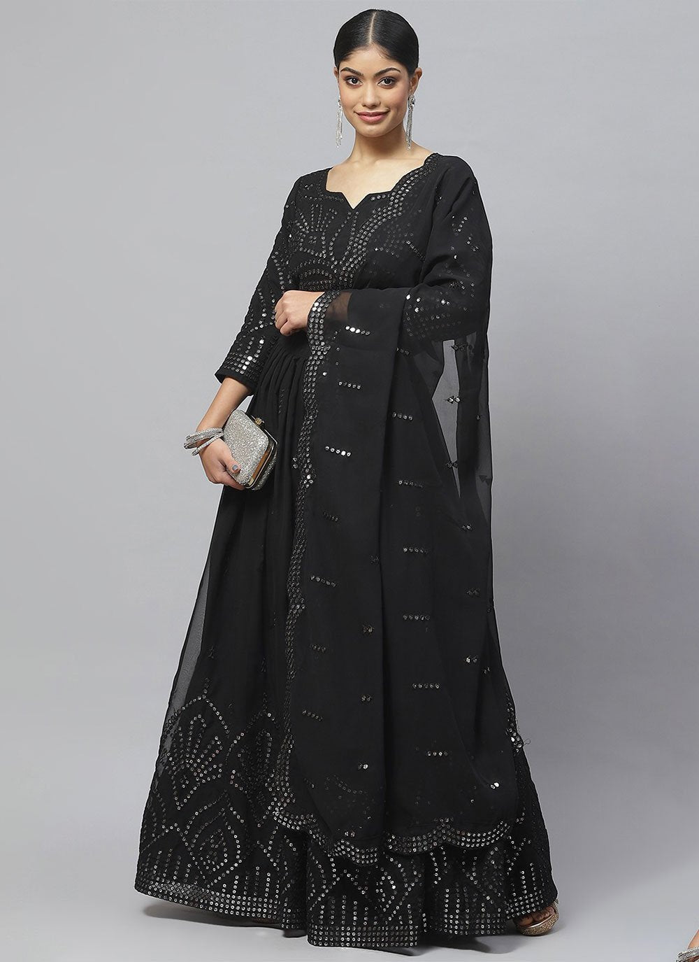 Lehenga Choli Georgette Black Embroidered Lehenga Choli