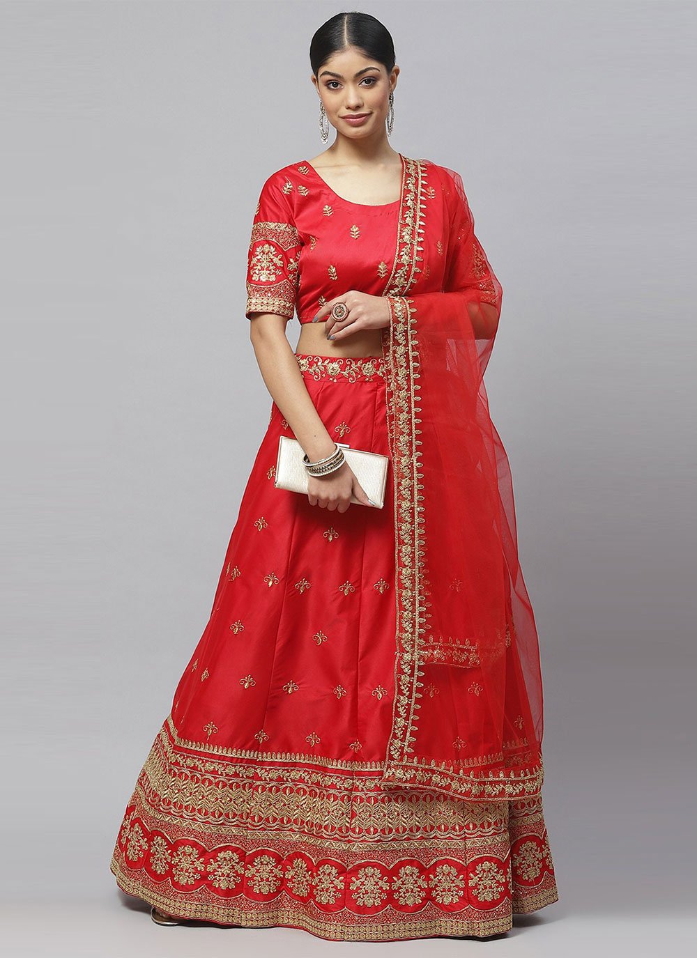 Lehenga Choli Georgette Red Embroidered Lehenga Choli