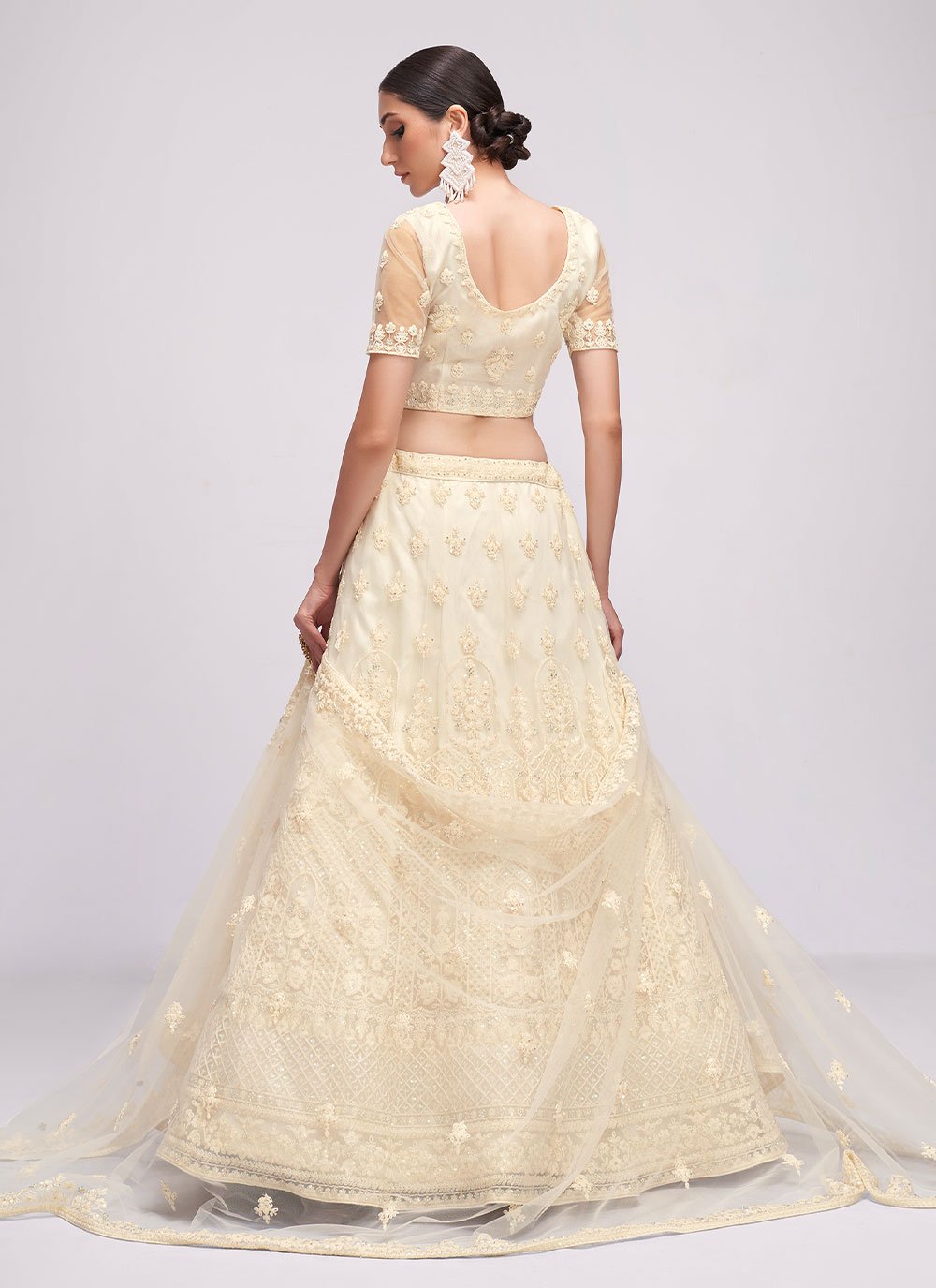 Lehenga Choli Net Off White Cord Work Lehenga Choli