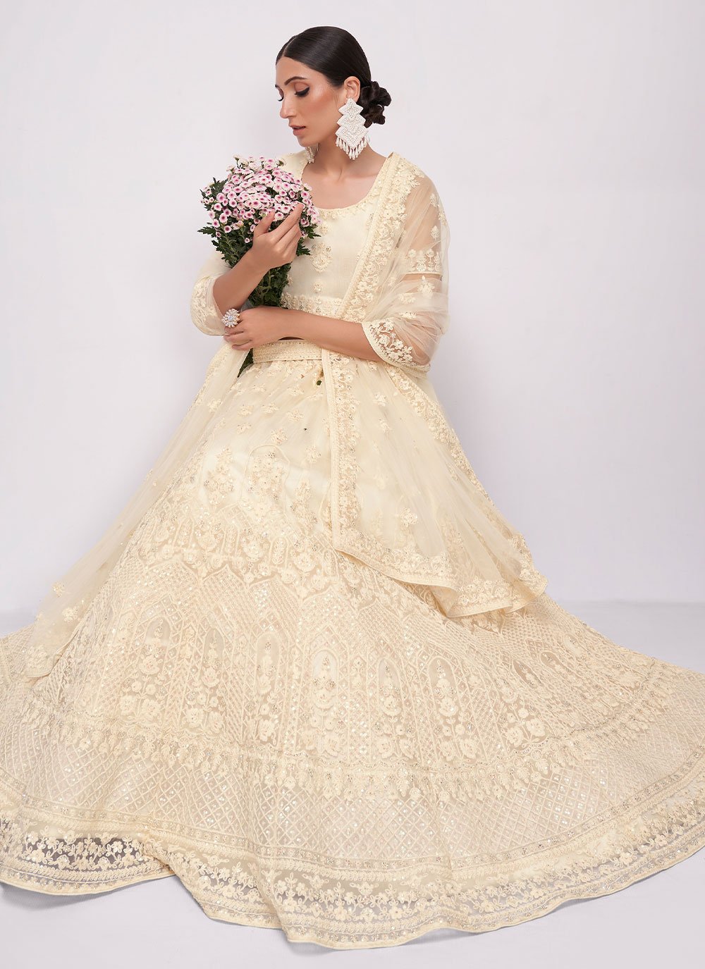 Lehenga Choli Net Off White Cord Work Lehenga Choli