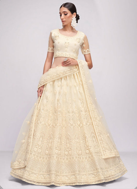 Lehenga Choli Net Off White Cord Work Lehenga Choli