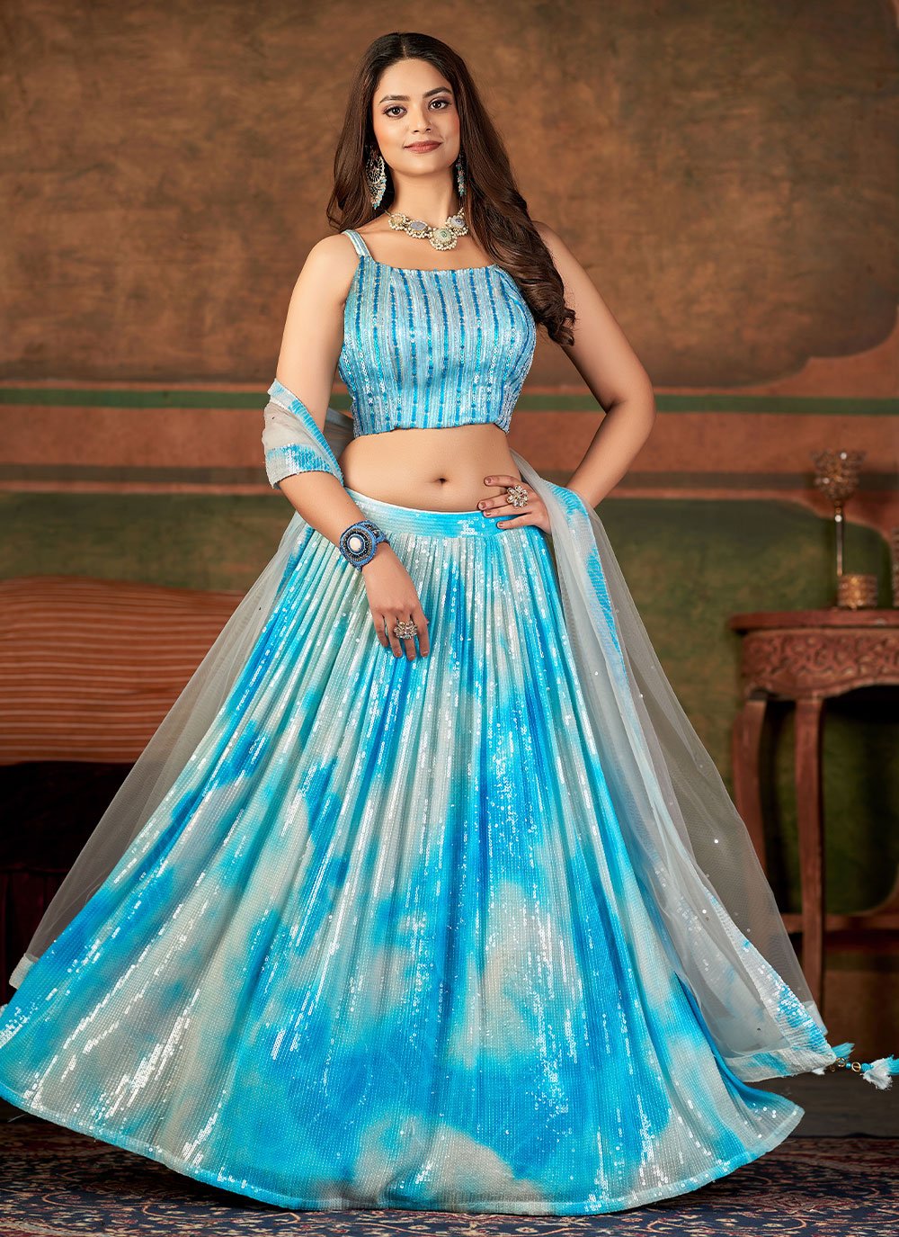 Lehenga Choli Pure Georgette Aqua Blue Embroidered Lehenga Choli