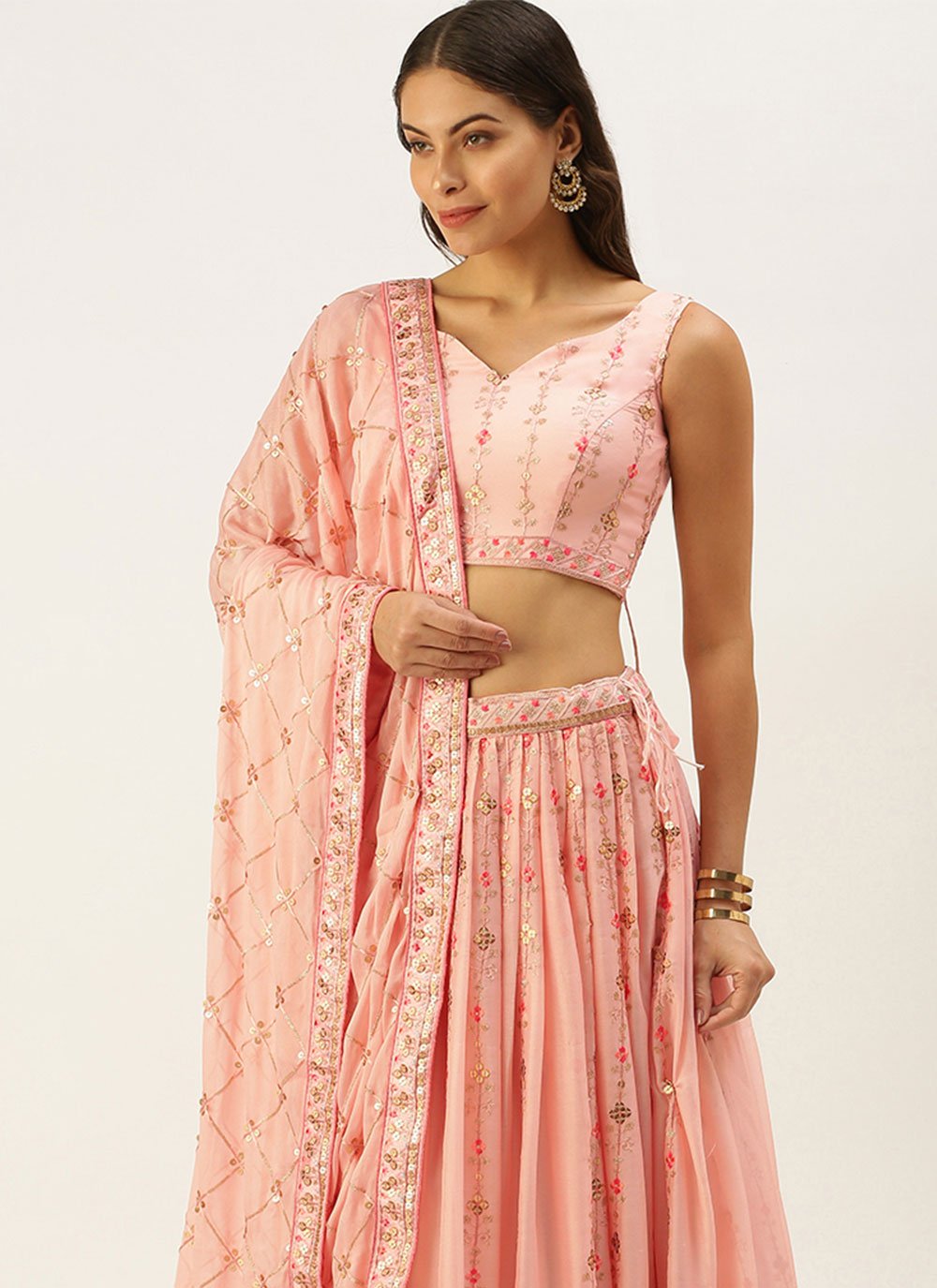 Lehenga Choli Pure Georgette Pink Embroidered Lehenga Choli