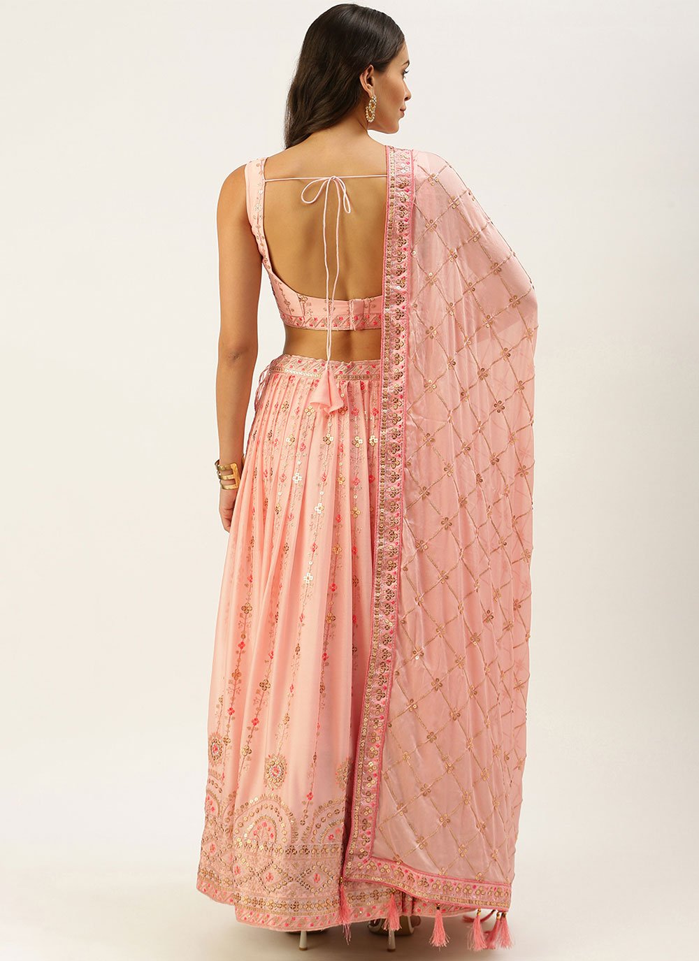 Lehenga Choli Pure Georgette Pink Embroidered Lehenga Choli