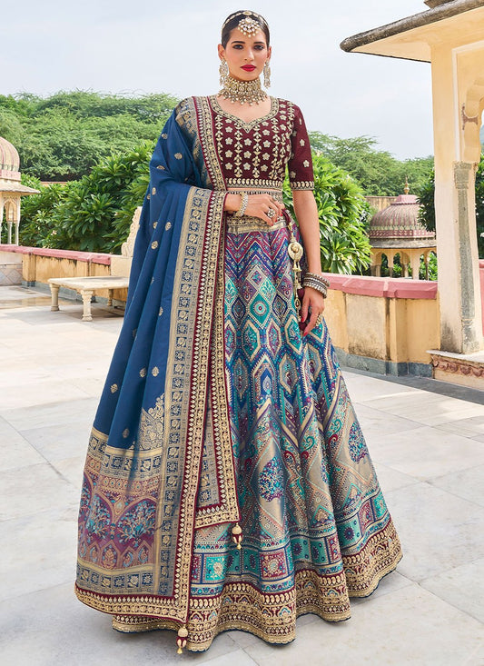 Lehenga Choli Silk Multi Colour Embroidered Lehenga Choli