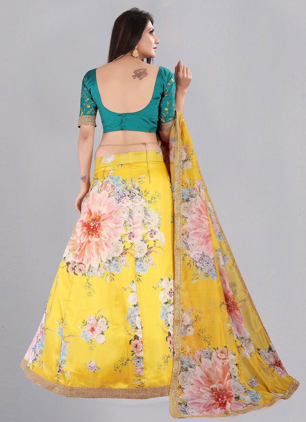 Lehenga Choli Banglori Silk Yellow Floral Patch Lehenga Choli