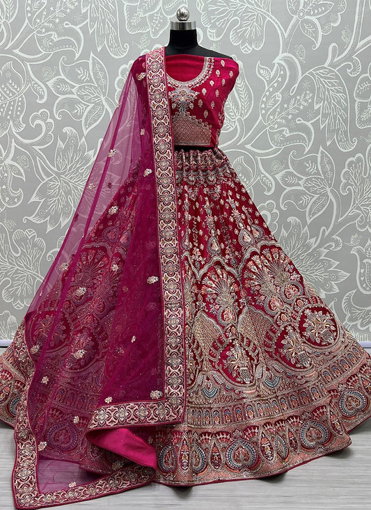 Lehenga Choli Velvet Rani Embroidered Lehenga Choli