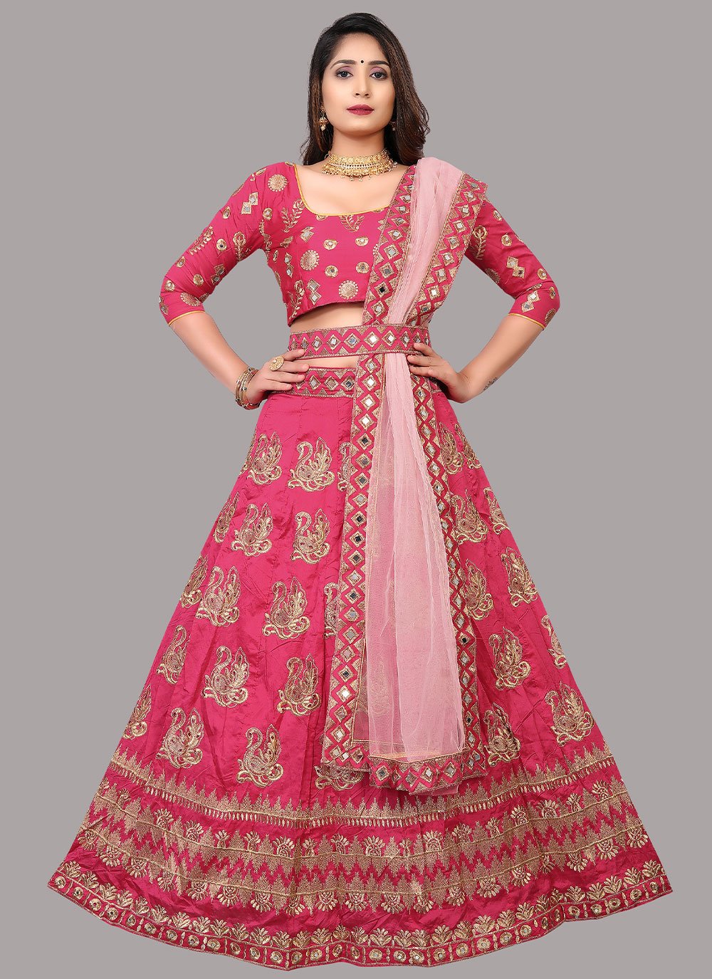 Lehenga Choli Tafeta Silk Pink Embroidered Lehenga Choli