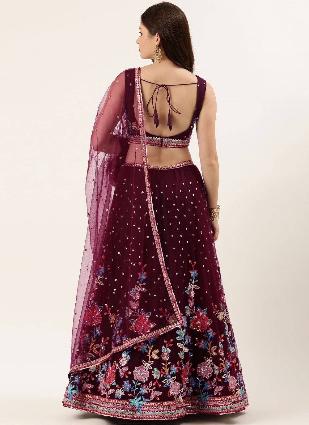 Lehenga Choli Net Burgundy Embroidered Lehenga Choli