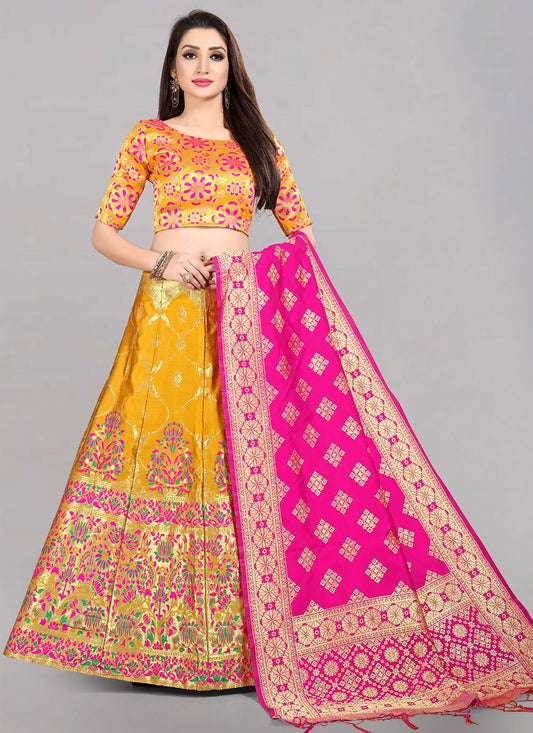 Lehenga Choli Banarasi Silk Jacquard Yellow Jacquard Work Lehenga Choli