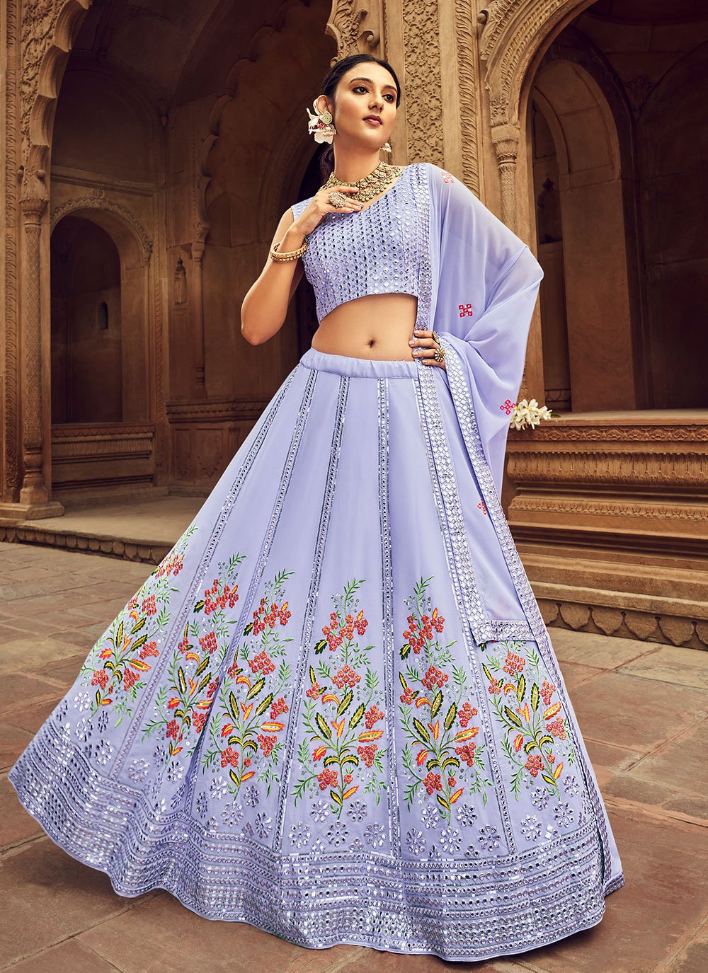 Lehenga Choli Georgette Lavender Embroidered Lehenga Choli