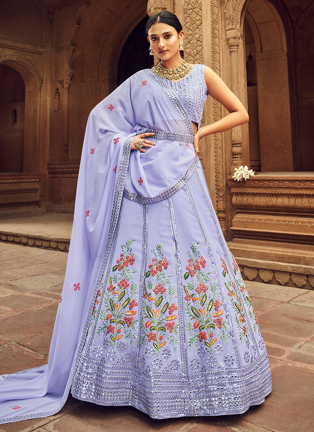 Lehenga Choli Georgette Lavender Embroidered Lehenga Choli