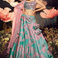 Lehenga Choli Velvet Pink Sea Green Embroidered Lehenga Choli