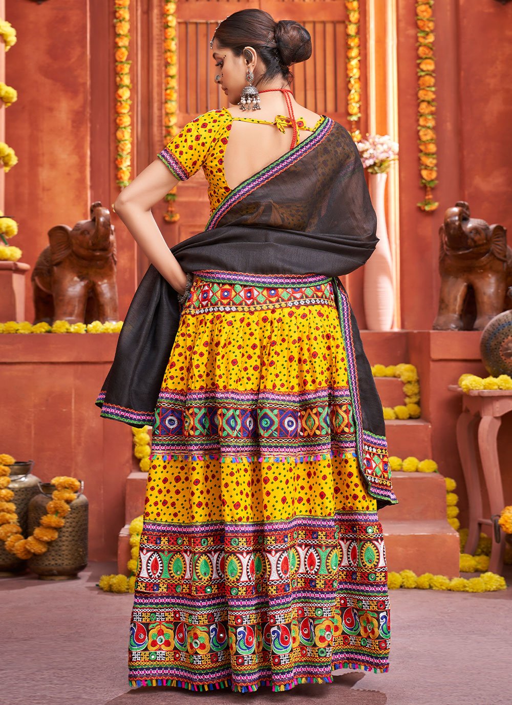 Lehenga Choli Cotton Silk Yellow Embroidered Lehenga Choli