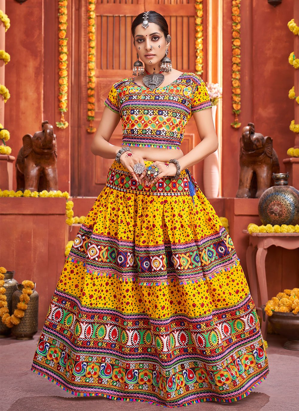 Lehenga Choli Cotton Silk Yellow Embroidered Lehenga Choli