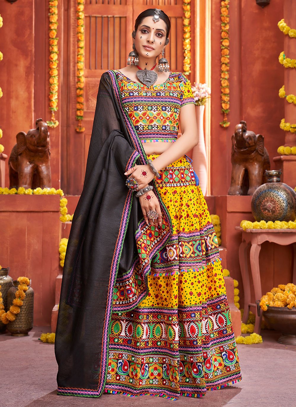 Lehenga Choli Cotton Silk Yellow Embroidered Lehenga Choli