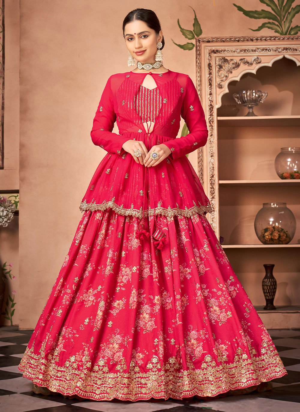 Lehenga Choli Chinon Pink Embroidered Lehenga Choli