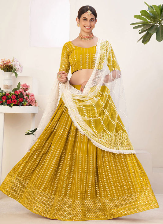 Lehenga Choli Georgette Mustard Embroidered Lehenga Choli