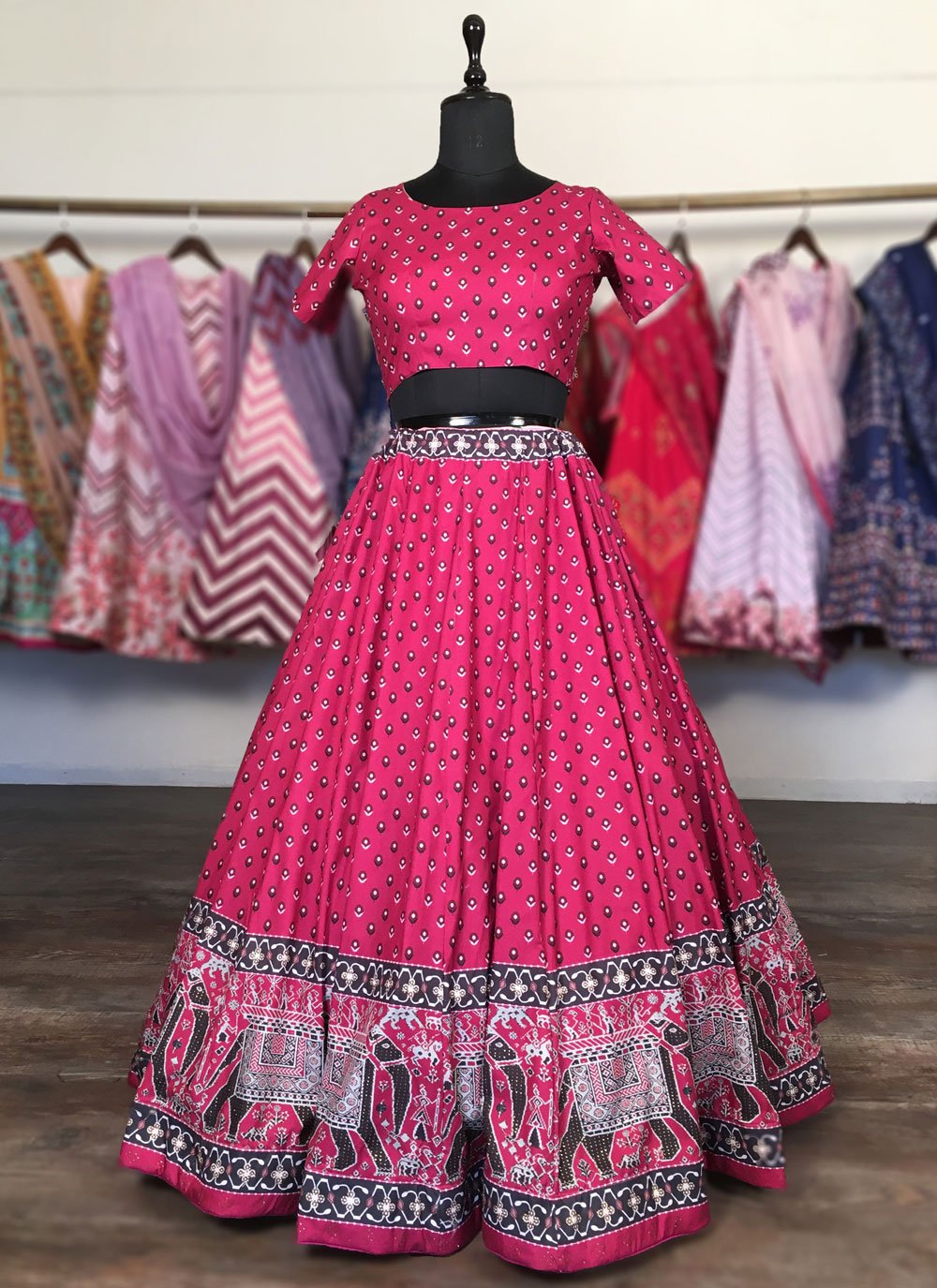 Lehenga Choli Silk Pink Print Lehenga Choli