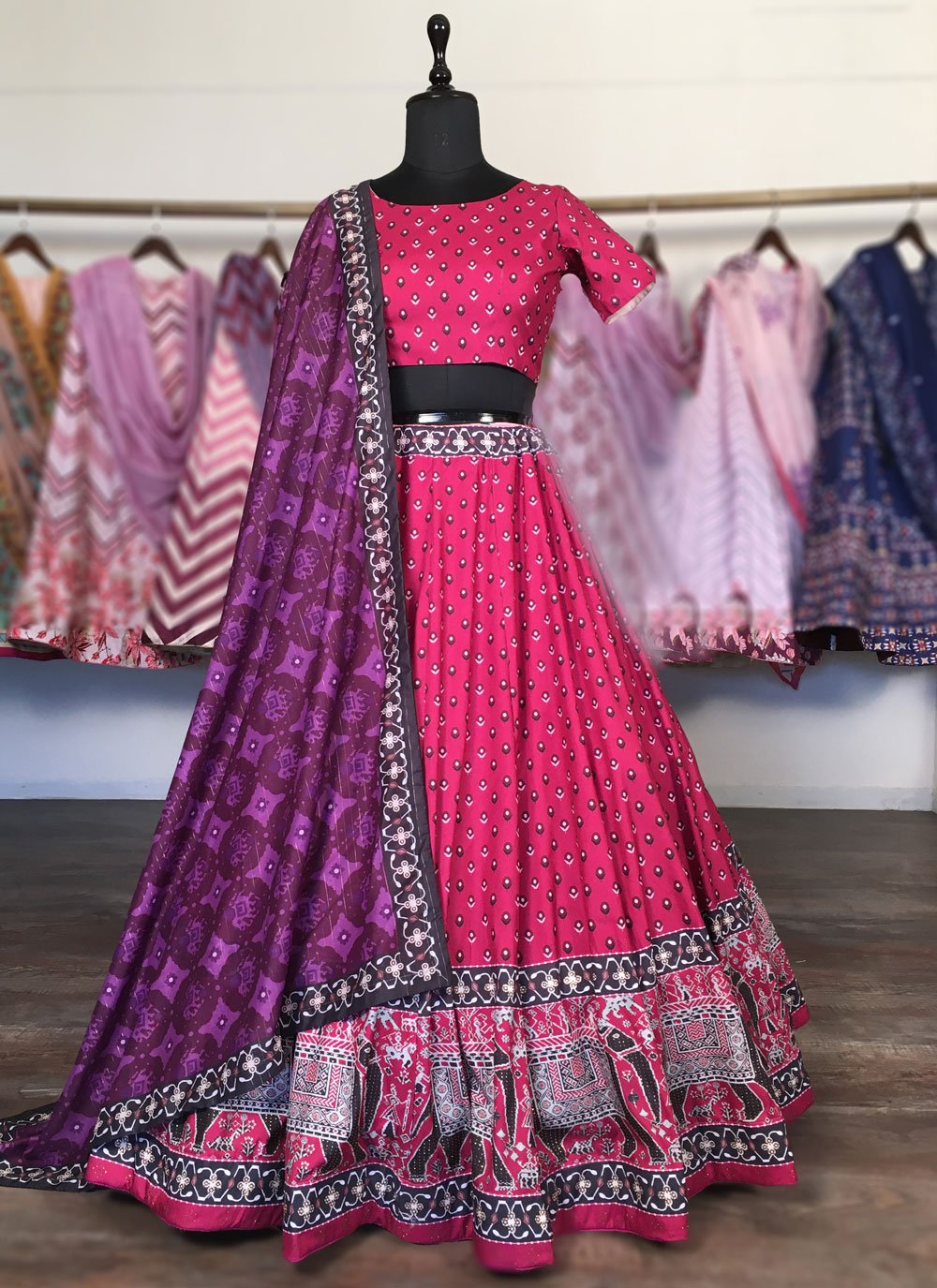 Lehenga Choli Silk Pink Print Lehenga Choli