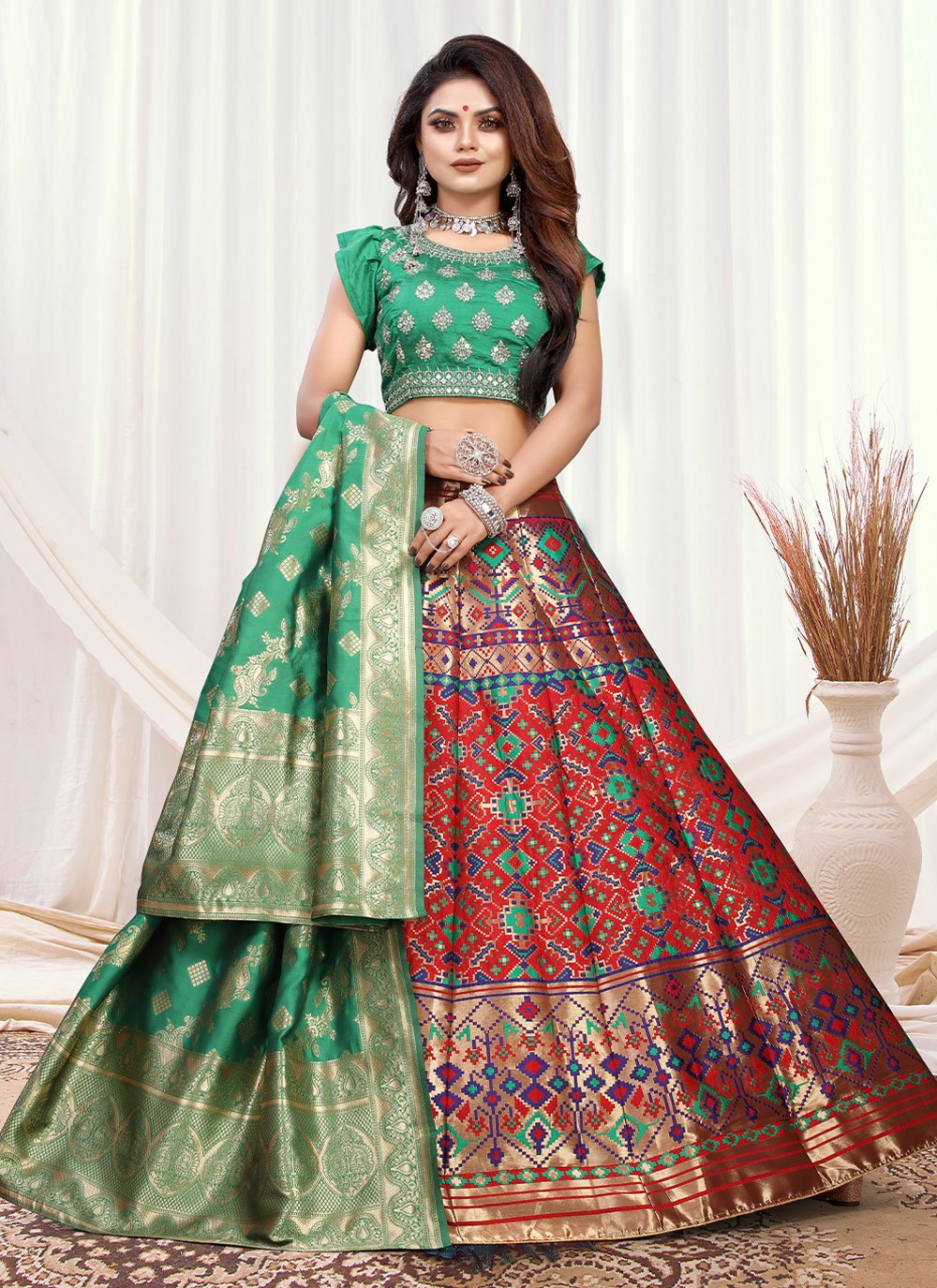 Lehenga Choli Banarasi Silk Multi Colour Weaving Lehenga Choli