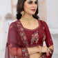 Lehenga Choli Net Wine Embroidered Lehenga Choli