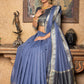 Trendy Saree Linen Silk Blue Patch Border Saree