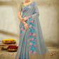 Trendy Saree Cotton Linen Blue Embroidered Saree