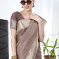 Classic Linen Tissue Brown Strips Print Saree