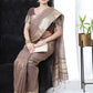 Classic Linen Tissue Brown Strips Print Saree