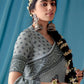 Contemporary Linen Grey Lucknowi Work Saree