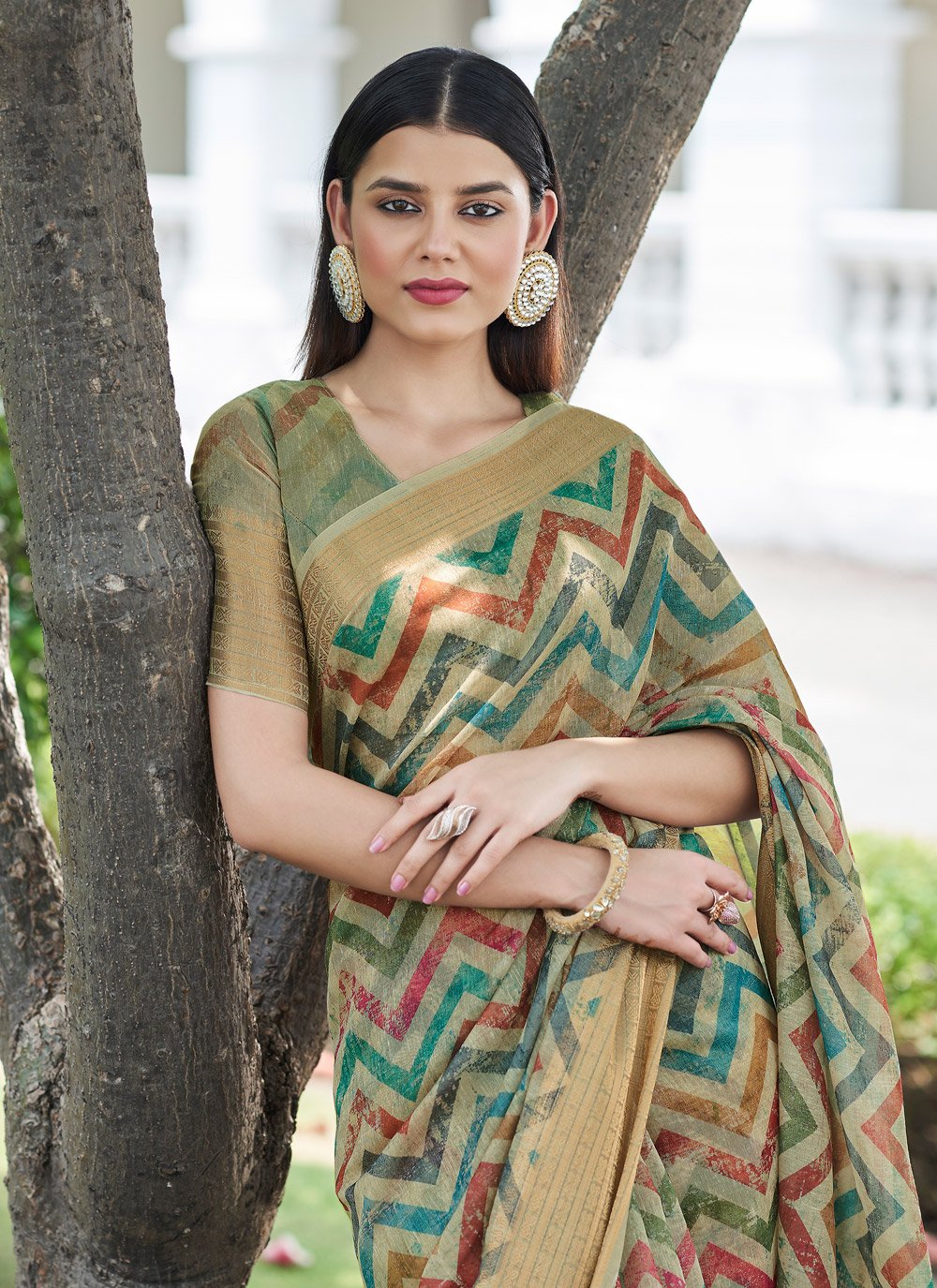 Casual Linen Beige Digital Print Saree