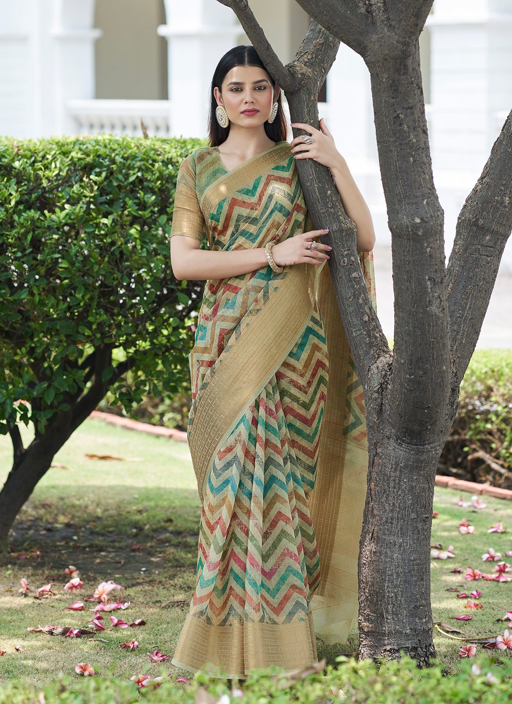 Casual Linen Beige Digital Print Saree