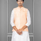 Nehru Jackets Linen Silk Peach Embroidered Mens