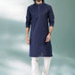 Kurta Pyjama Cotton Linen Blue Plain Mens